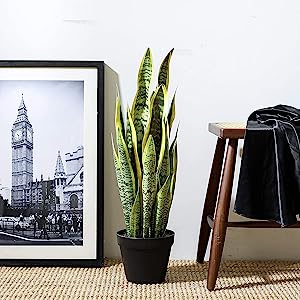 Artificial Snake Plant 26 inches Fake Sansevieria Artificial Potted Plants for Indoor and Outdoor, Home, Office