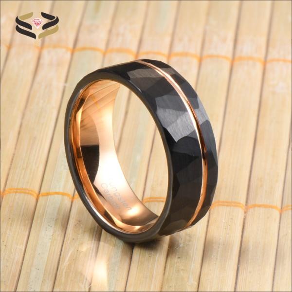 Dome Edges Tungsten Wedding Band 8mm Geometric Black And Rose Gold Plated