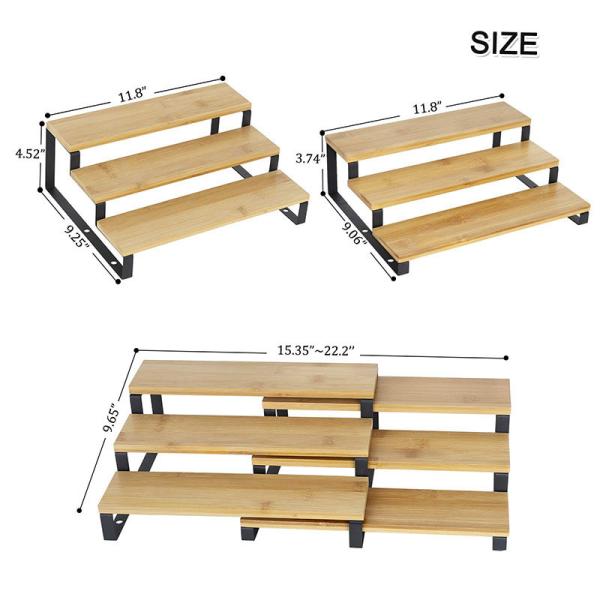 3 Tier Expandable Bamboo Kitchen Shelf Organizer Spice Rack Sustainable