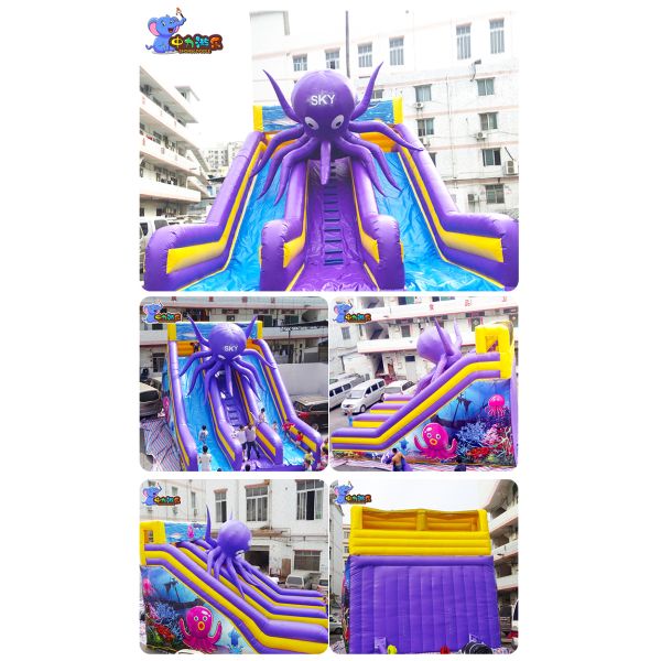 Modular Octopus Inflatable Big Waterslides 30 Ft With Pool Anti slip