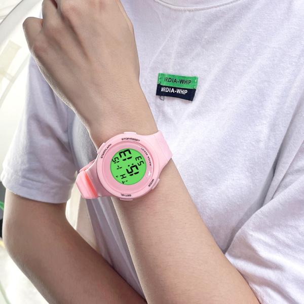 Colorful LCD Digital Hand Watch With Original Silicone Rubber Strap