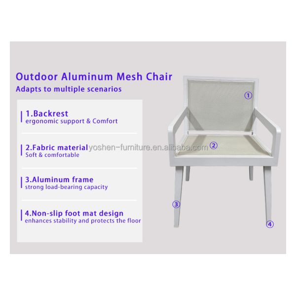 Yoshen Modern White Outdoor Lounge Chair with Aluminum Frame and Breathable Mesh for Patio Garden