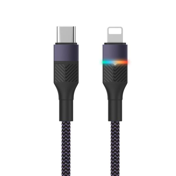 High Speed Braided Multi Function Charging Cable CC60W / CL27W 1M 3A With RGB Light