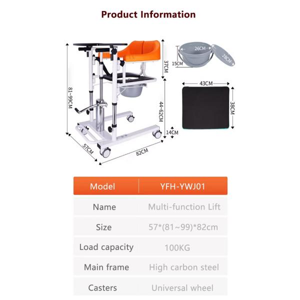 Chaise hydraulique de transfert de patients à 180 degrés avec roue de roue universelle 60*80*40cm