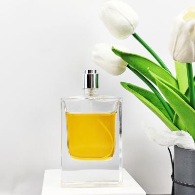 Garrafa de perfume de vidro de 100 ml e 50 ml limpa com pulverizador de prata Elegante e durável