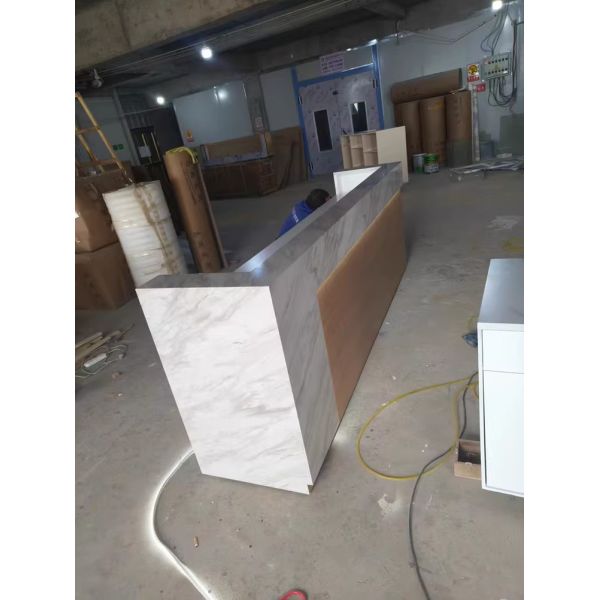 Modern Large Wooden Front Reception Desk With Counter L-shaped Commercial Office Entrances Bar Tables