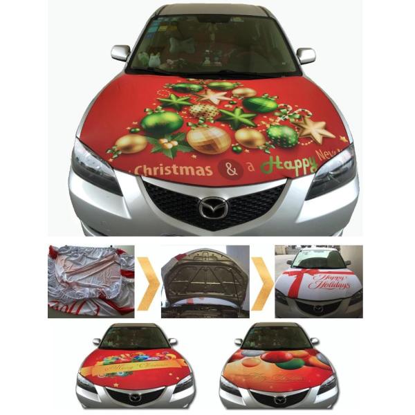 Merry Christmas Theme Car Hood Covers Digital Colorful Printing Car Hood Flags