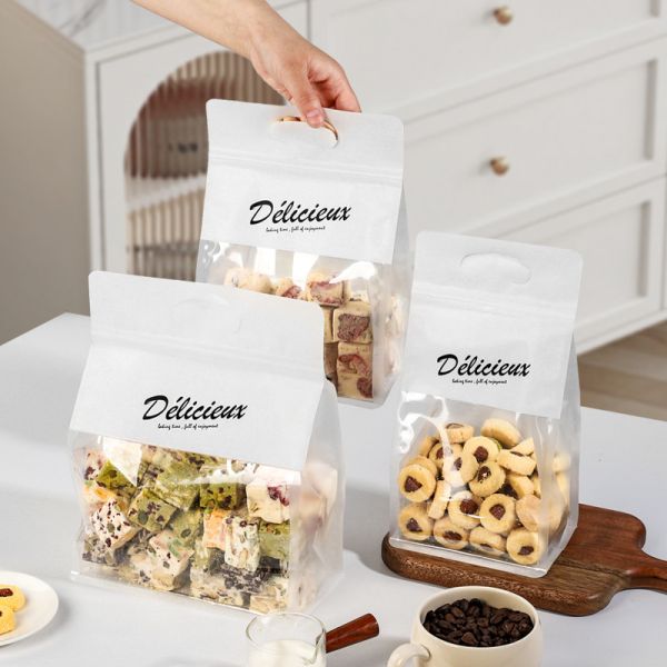 Custom  Ziplock Plastic Bread Bag Handle For Food Packaging