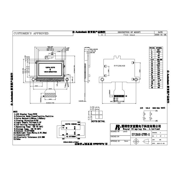 Смещение модуля FSTN 1/65 LCD УДАРА RYP1286408 Transflective положительное