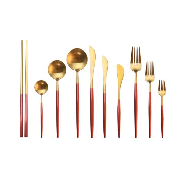 Hot Sale NC099 Red And gold Stainless Steel Cutlery Set LFGB FDA Flatware whole series