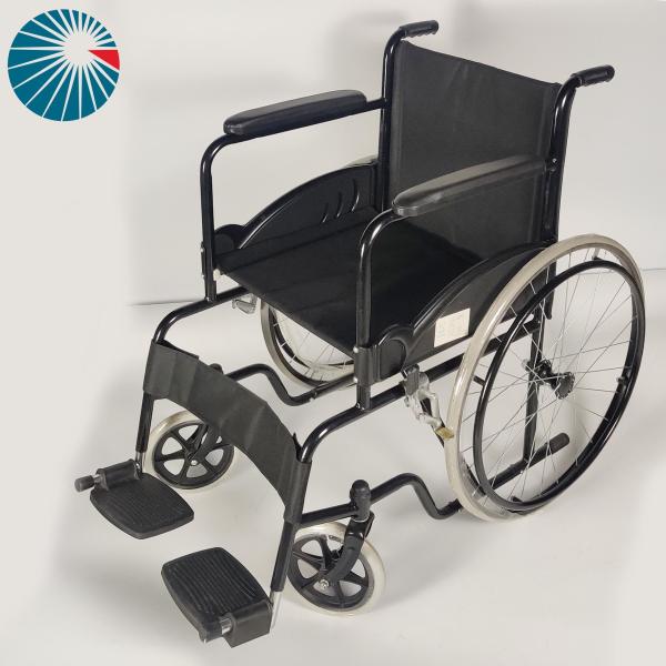 Simple Lightweight Steel Folding Wheelchair Black Powder Coating Frame