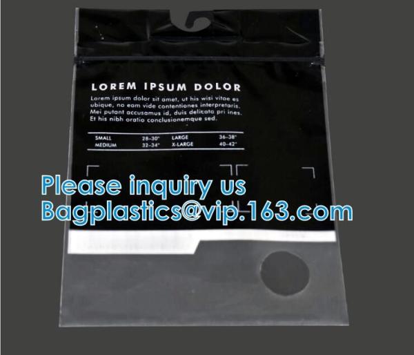 Biodegradable Self Adhesive Zipper Hanger Hook Bags For Garment, Underwear Hanger Hook Zipper Bags