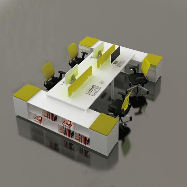 White Wooden 4 People 120 Degree Office Modular Workstations