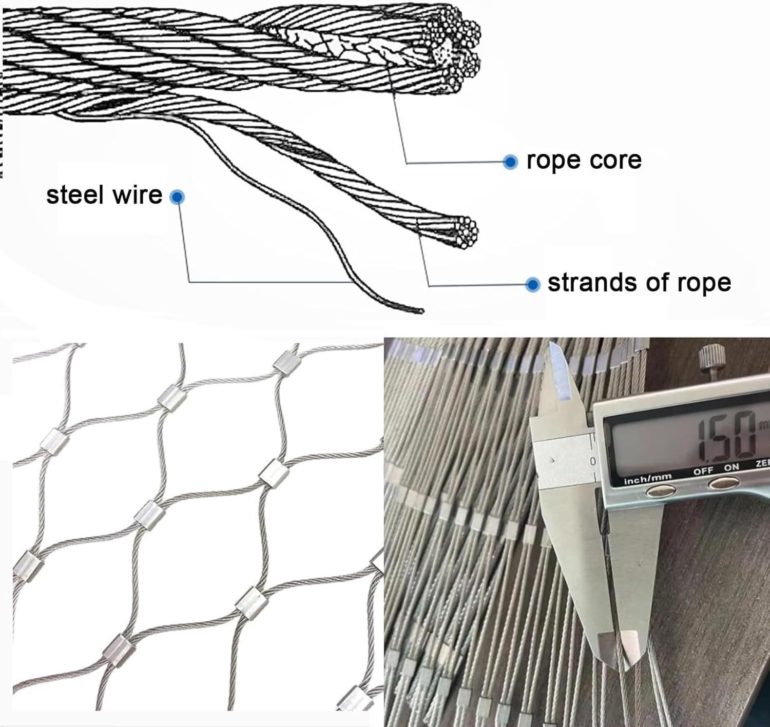 Stainless Steel 304 High-strength Wire Rope Mesh 50*50 Mesh Opening Structural Cable Mesh