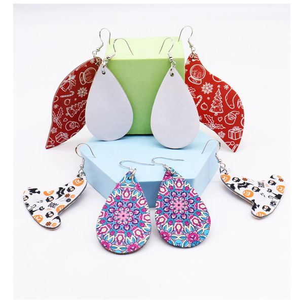 Double-Sided Blank Leather Sublimated Earrings PU Material Earring Pendants DIY Jewelry