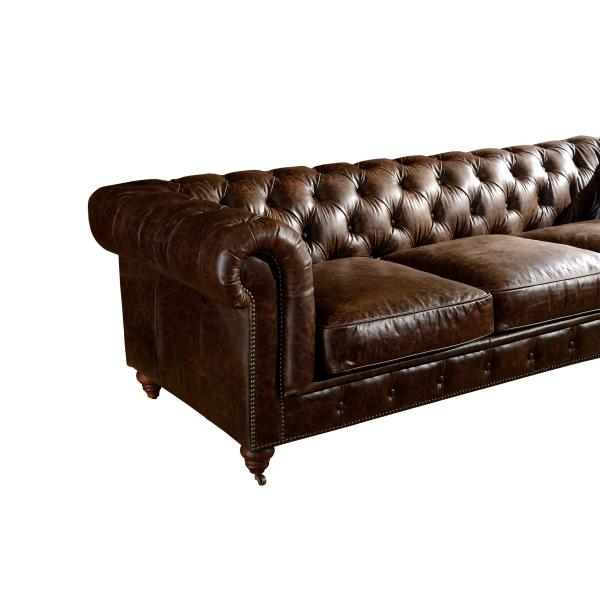 Vintage Dark Brown 2 Seater Leather Sofa Chesterfield Love Seat Solid Wood Frame