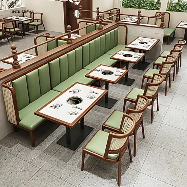 Modern Design Restaurant Dining Table and Chairs Coffee Shop Commercial Furniture Set Solid Wood Chairs Booth Sofa Seats