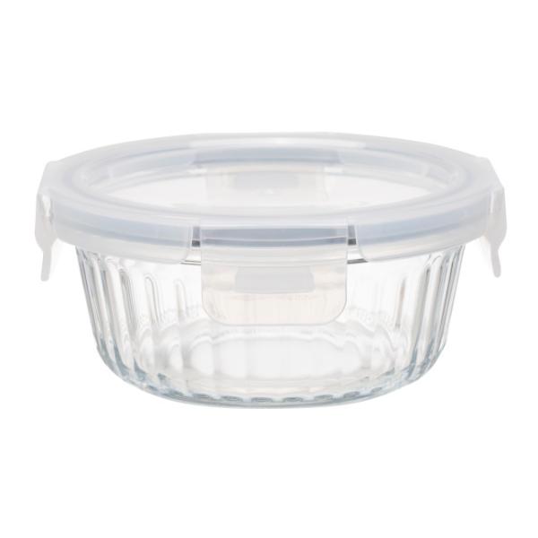 Contenedor de alimentos de vidrio de borosilicato de alta calidad a rayas con tapa de PP