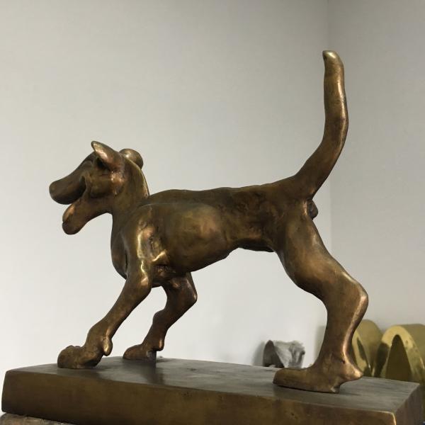 Small Cast Bronze Dog Sculpture Cartoon Style Brass Animal Statues