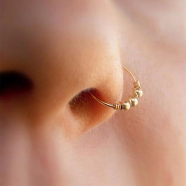 Fashion Retro Round Beads Nose Ring Nostril Hoop Body Piercing Jewelry