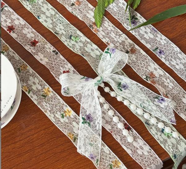 Green 2.5cm/10m Ribbon Lace Flower Materials for Qixi Valentine's Day Beauty Gauze Bouquet