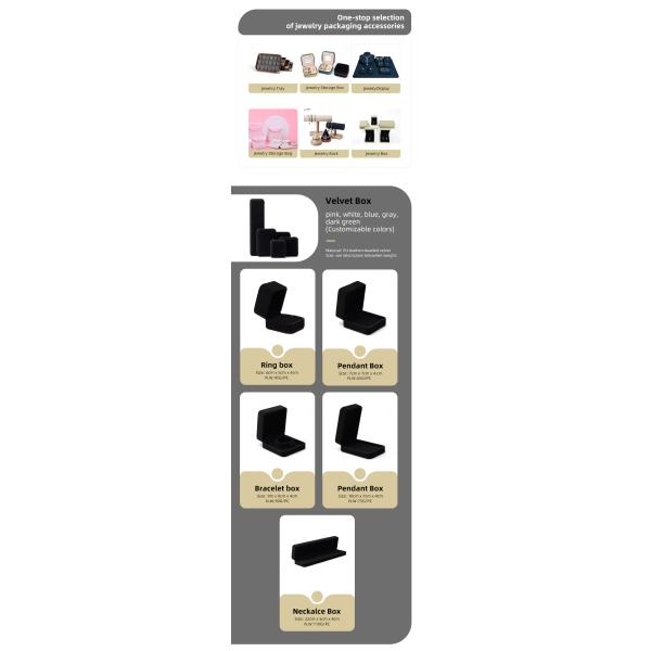 Boîte à bijoux en velours gris de taille personnalisée pour l'emballage de colliers, bagues, boucles d'oreilles et bracelets