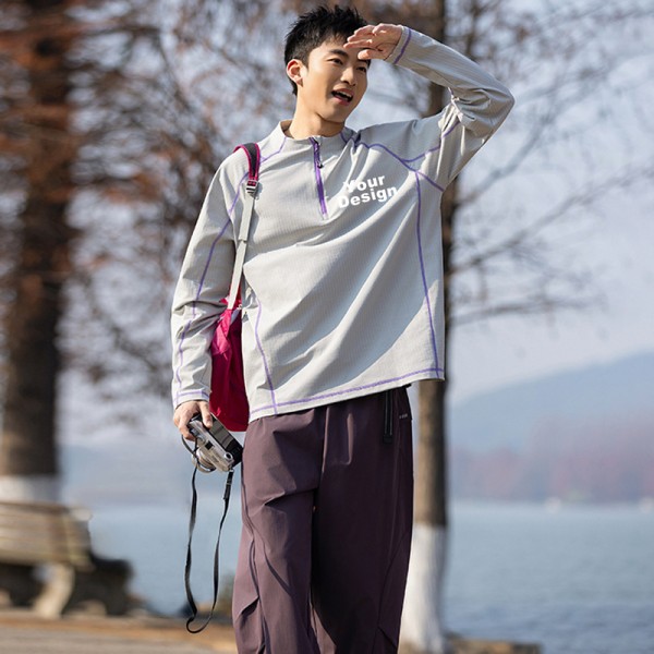 Half Zip Stand Collar Quick Dry Cycling Long Sleeve Knit Top, Custom OEM ODM Sport Tee