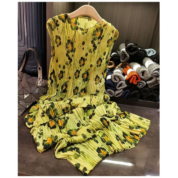 Women's Chic Summer Dress Super Elegant Pleated Design Casual Midi Length Chiffon Wide Swing Long Skirt Leopard High-End