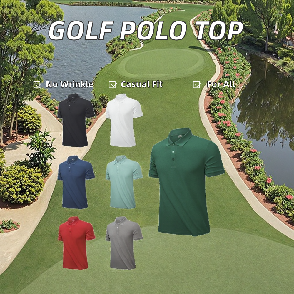 High Quality Men's Golf for Polo T-Shirt Popular 65% Cotton Knit Sport Shirt Anti-Wrinkle Yarn Dyed with Solid Pattern