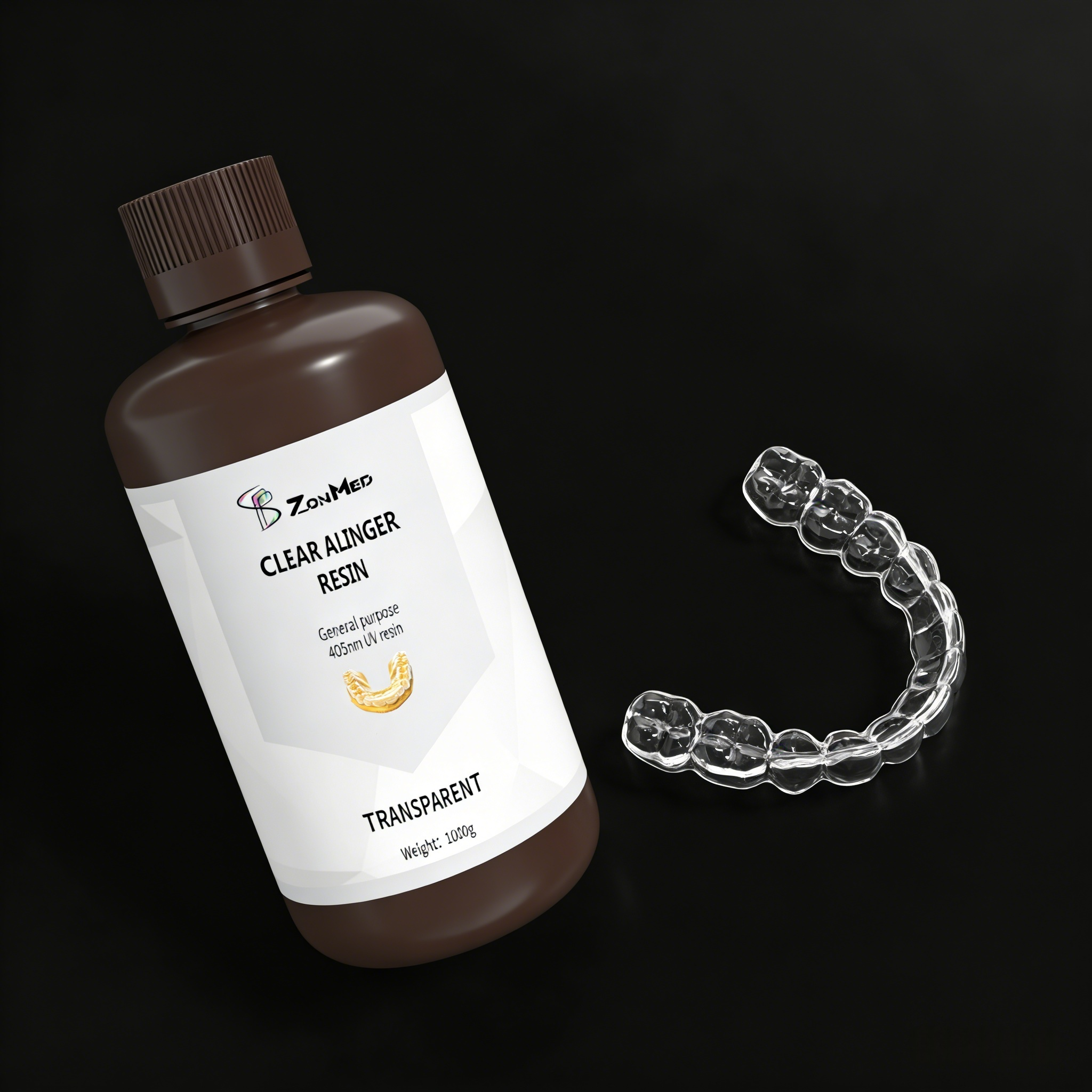 Transparent clear aligner resin featuring 50 microns layer thickness and high tensile strength suitable for orthodontic