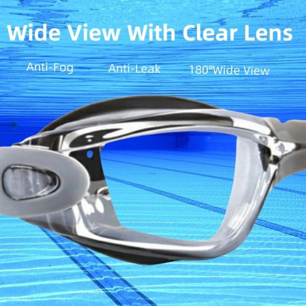 Comfortable Black Adult Swimming Goggles With Integrated Silicone Nose Bridge