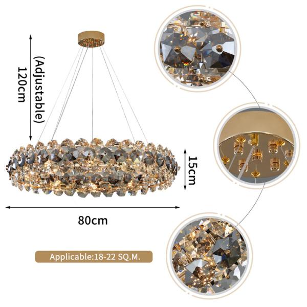 Smoke gray crystal chandelier for living room round hanging lamp decorative lights for room(WH-CY-233)
