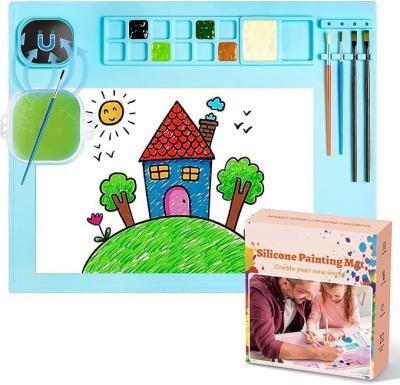 19.7×15.7 Silicone Craft Mat With Cup And Brush Cleaner Tool For Art Clay Play Doh