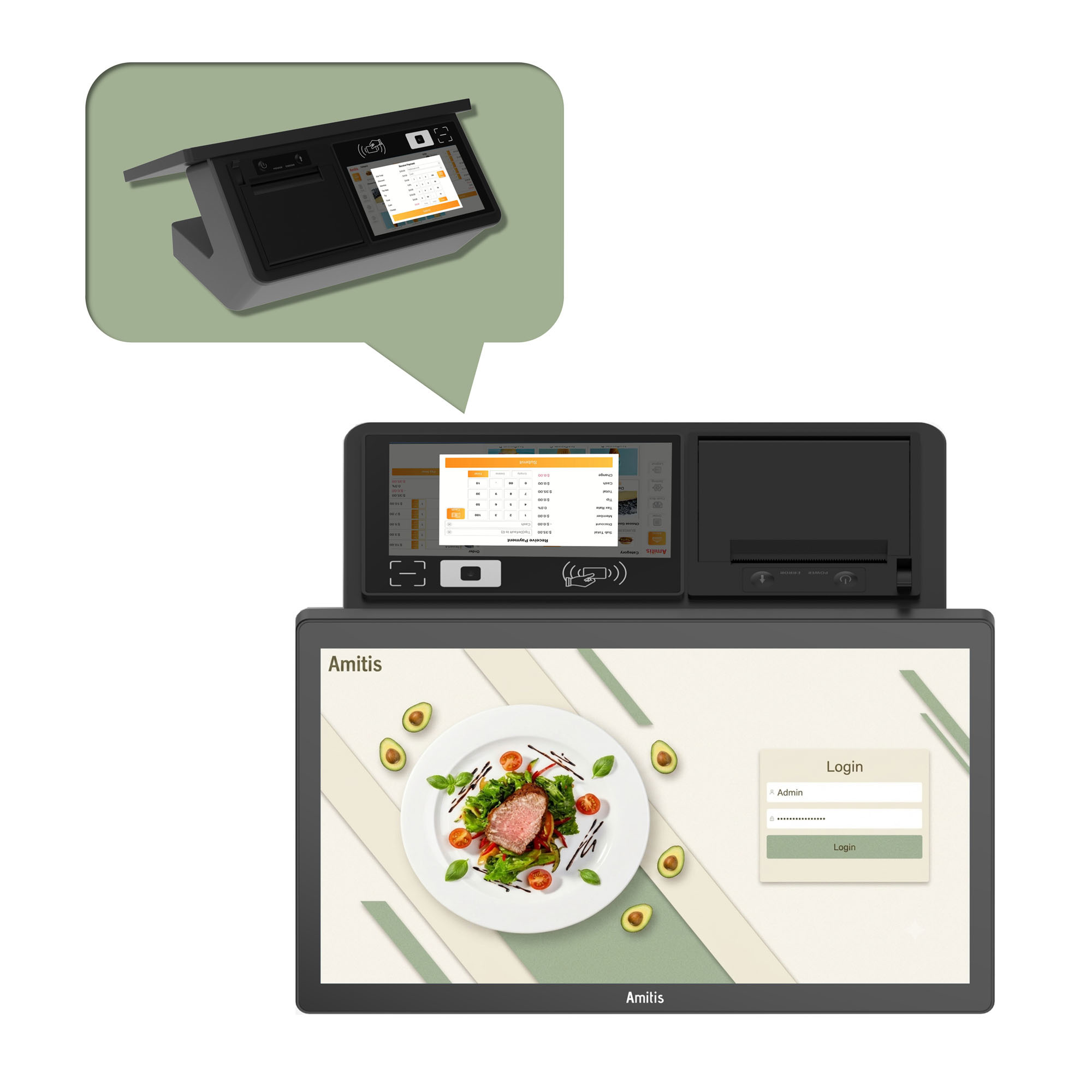 Compact 11.6 Inch Dual Screen POS Machine Built In Thermal Printer For Small Business