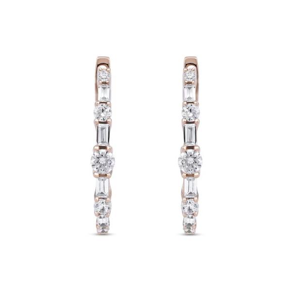 10K 14K 18K Solid Gold Man Made Lab Grown Diamond Hoop Earrings Baguette Cut