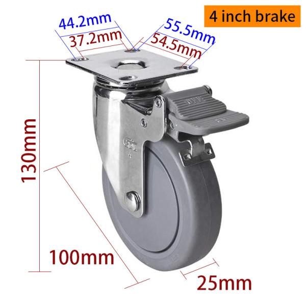 Chrome Coating 4 Inch Industrial Casters Wheels 100mm 3724P-57