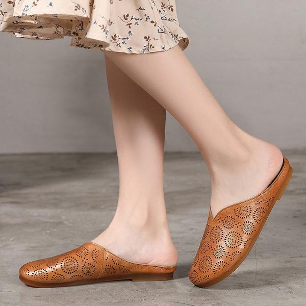 S148 Factory ethnic style flat bottom hollow Baotou sandals retro handmade slippers fashion all-match simple women's
