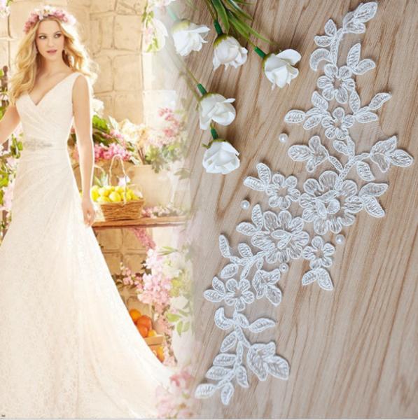 Apparel  Accessories Ivory/Black  Embroidery  Lace Applique for Bridal Dress
