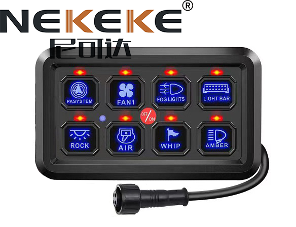 IP65 Waterproof 8 Gang Marine Switch Panel with 12-24V DC and 1200W Max Output for Circuit Control