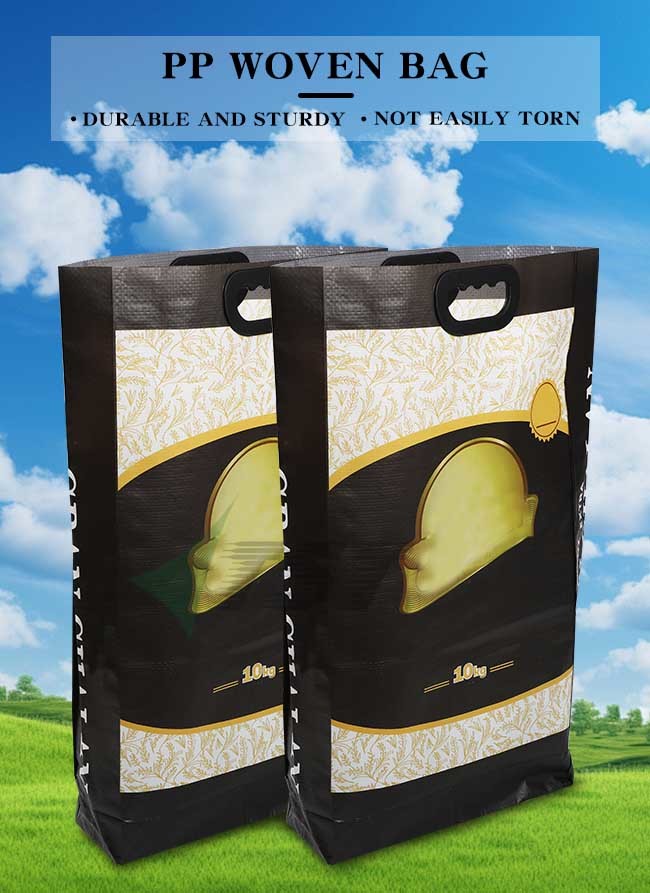  10kg Custom Logo BOPP Laminated Food Grade Flat Bottom  Woven Bag For Rice Packing