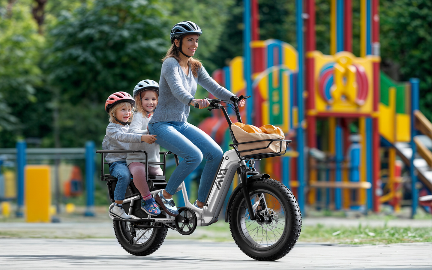 Safe Cargo E-bike 20inch Electric Cargo Bike 3.0 Fat Tire Bike 250W Front Suspension Electric Bike Moped-style Family Bike