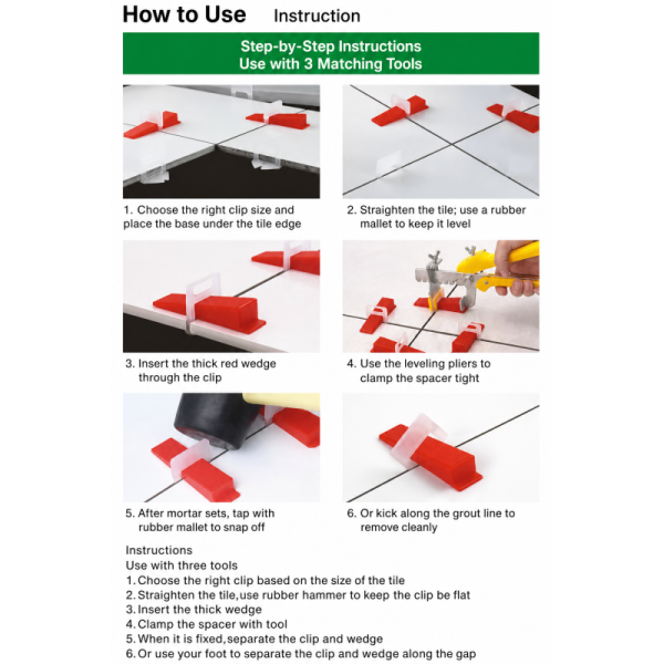 Standardized Oval Opening Tile Leveling Clip System with 1.0-3.0mm Joint Width for Single-Clip-Model Commercial Use