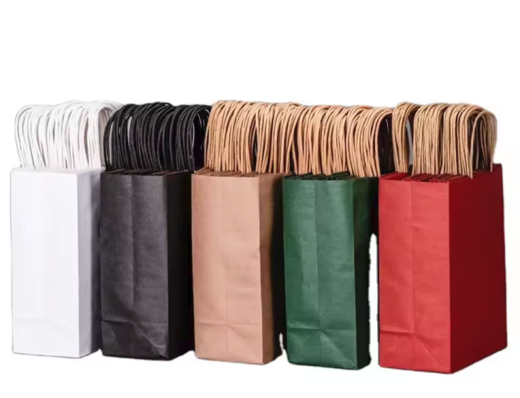 Twisted Handle Recyclable Kraft Paper Bag Custom Logo Printing White Black Brown Food Shopping Gift