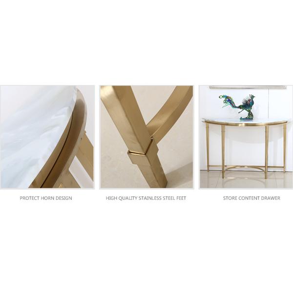 Contemporary Gold Stainless Steel Frame Marble Top Demilune Console table Hallway table