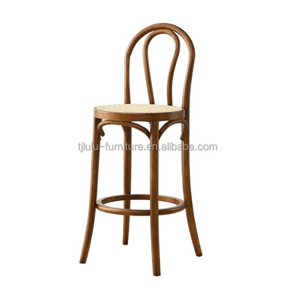 Bent Wood Frame Modern Style Nordic Bar Stool Rattan Chair for Restaurant