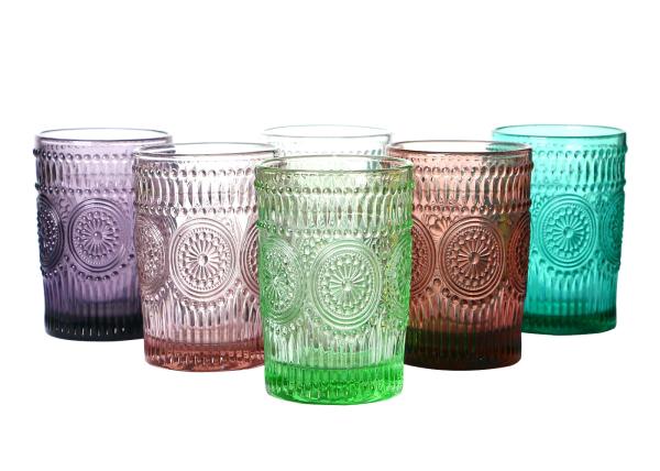 Embossed 340ml Vintage Crystal Highball Glasses Apple Green, Solid colored Drinking Glass