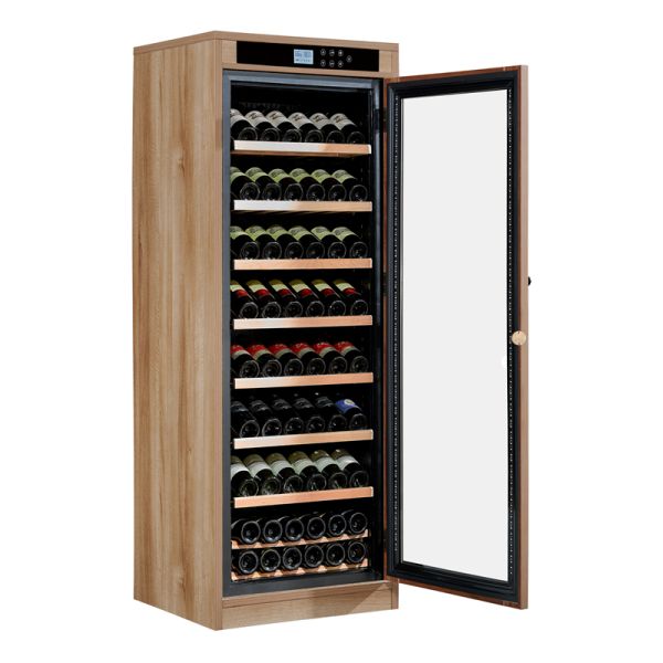 Wood Grain Finish Kitchen Wine Cooler Cabinet with Precision Temperature Control and Adjustable Shelves