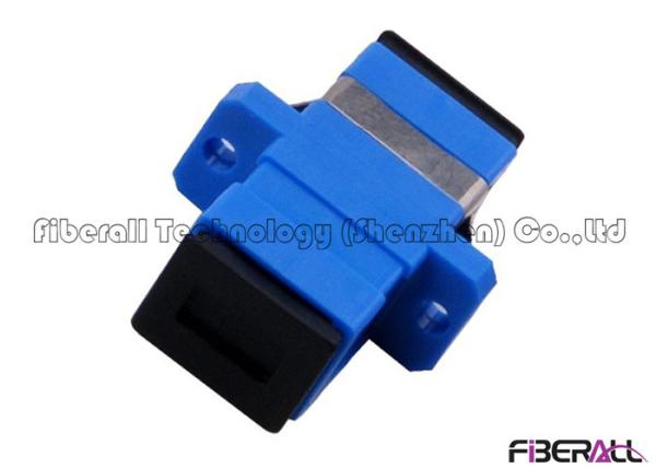 Single Mode SC PC Optic Fiber Adapter Simplex With Flange And Black Dust Cap