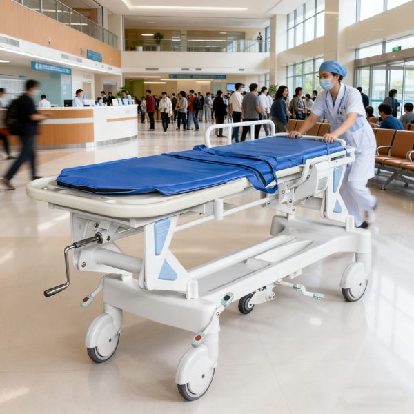 Hospital Manual Height Adjustable Stretcher Trolley (One-Crank System)