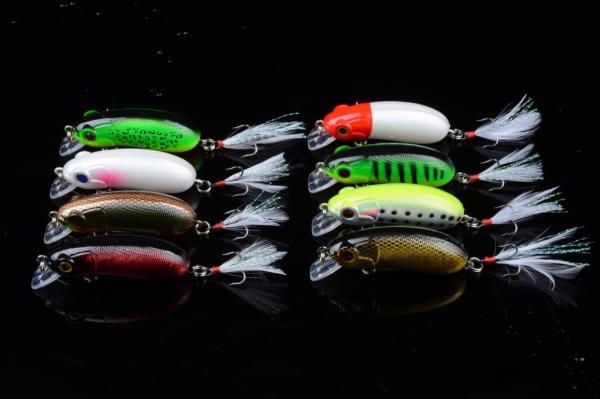 Armadilha de pesca isca Minnow 6cm / 9.8g Feather Hook preto ABS plástico